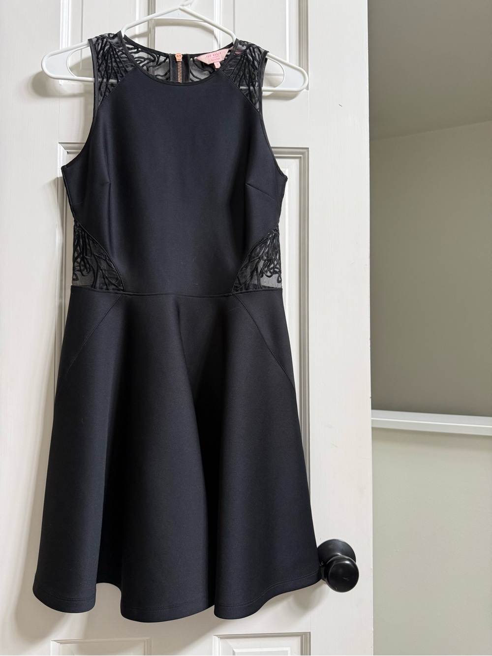 Ted Baker Black Lace-Panel Fit & Flare Midi Dress